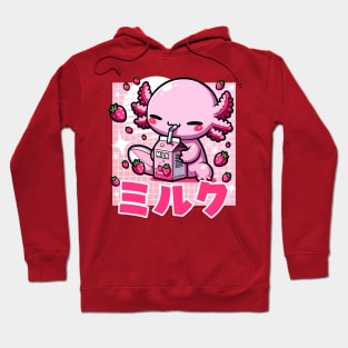 Kawaii Axolotl Drinking Strawberry Milk Hoodie